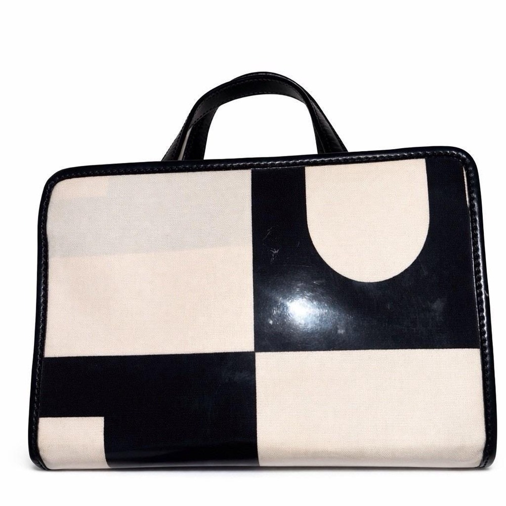 Bally Baltisa Black White‎ Geometric Canvas Vinyl Handbag Satchel GB AK